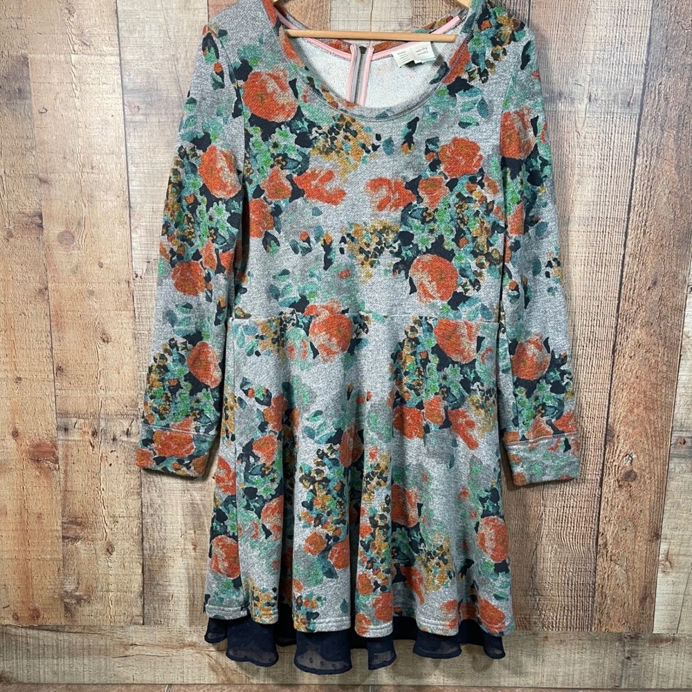 Saturday Sunday Anthropologie Floral Knit Dress XL Swiss Dot Tassel Zip